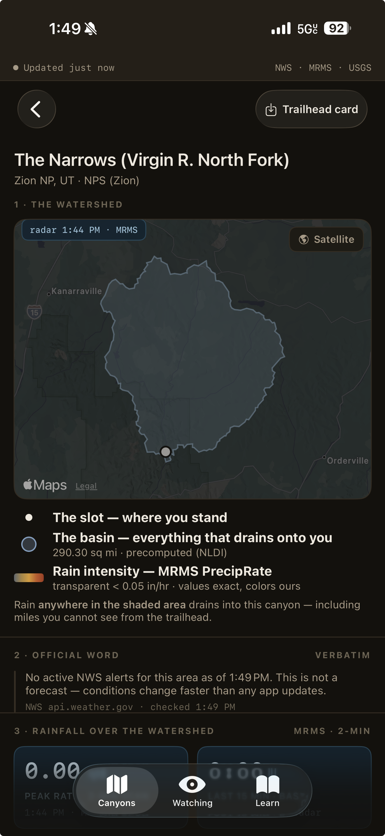 Miles Upstream — the watershed basin drawn on a map for a slot canyon